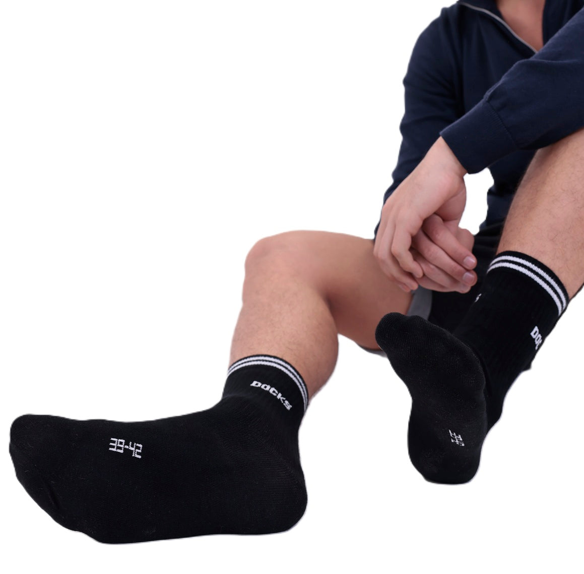 12 Paar DOCKS Socken Komfortbund Sport Tennis Socken Damen Herren schwarz 39-42