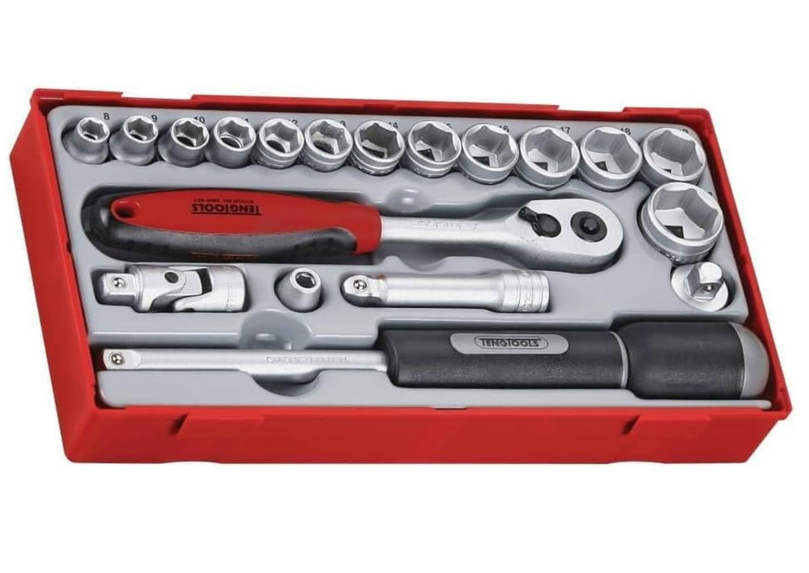 Teng 3 / 8" Steckschlüsselsatz metrisch Umschaltknarre, Stecknüssen, Freilaufgriff