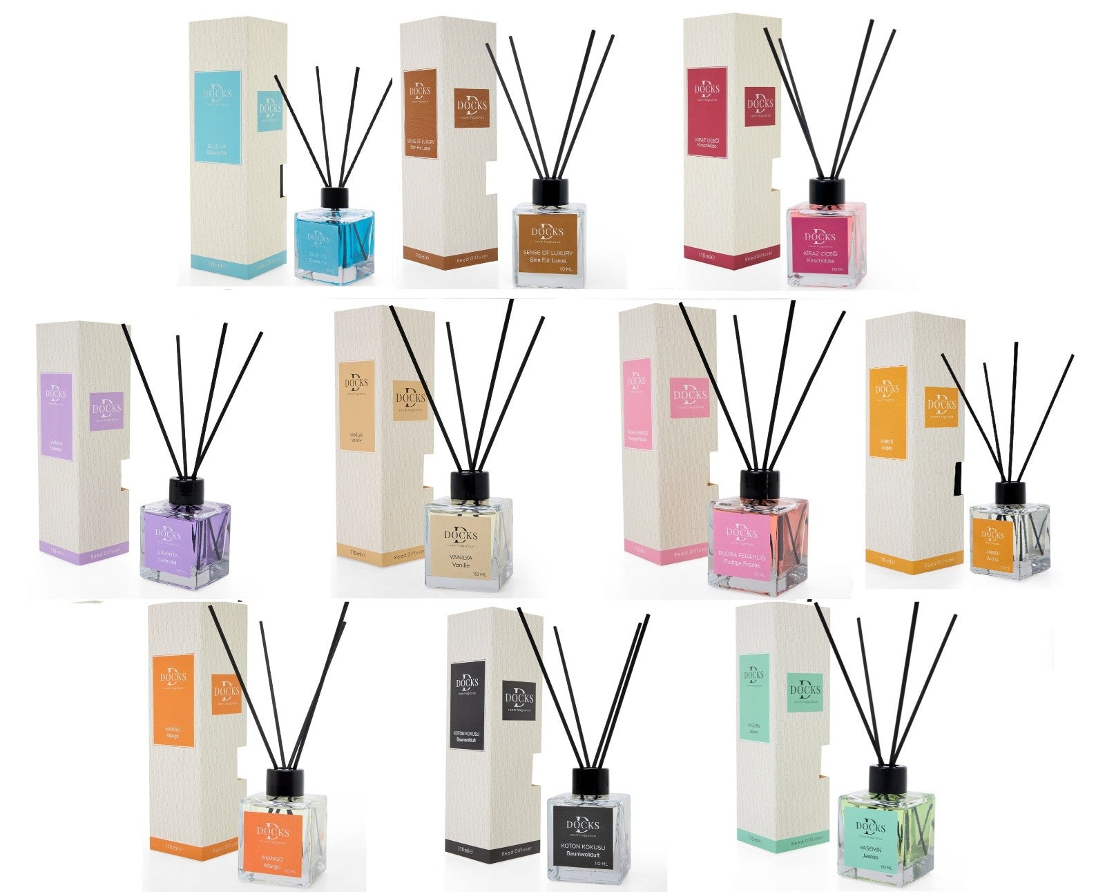 DOCKS Raumduft Diffuser mit Stäbchen – Verschiedene Düfte zur Wahl, 110ml Mango